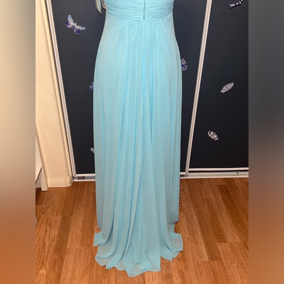 David’s Bridal Strapless Chiffon High Low Dress Size 4 Women’s Blue Beaded - Picture 4 of 13